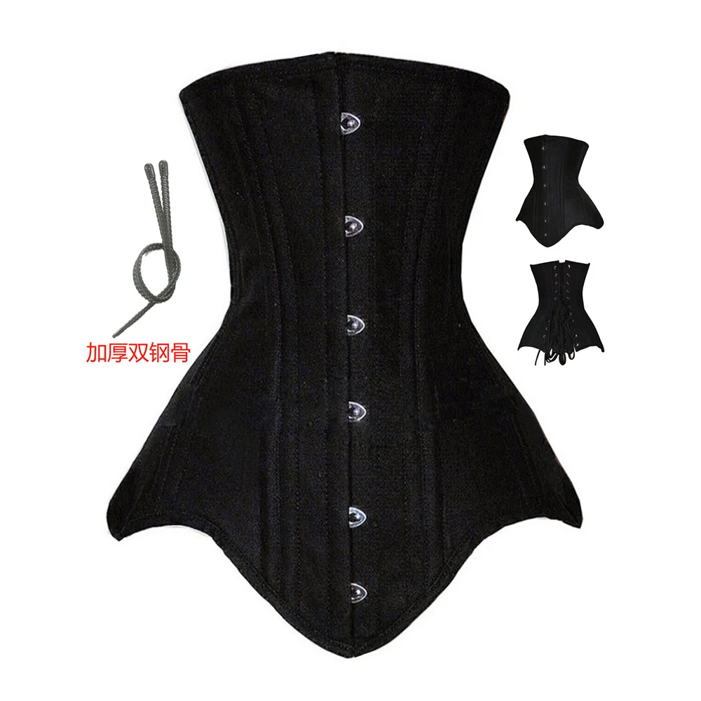 women-cotton-double-steel-boned-waist-cincher-with-crotch-wrap-court-corset-trimmer-belt-adjustable-tummy-tuck-girdle-belly-con