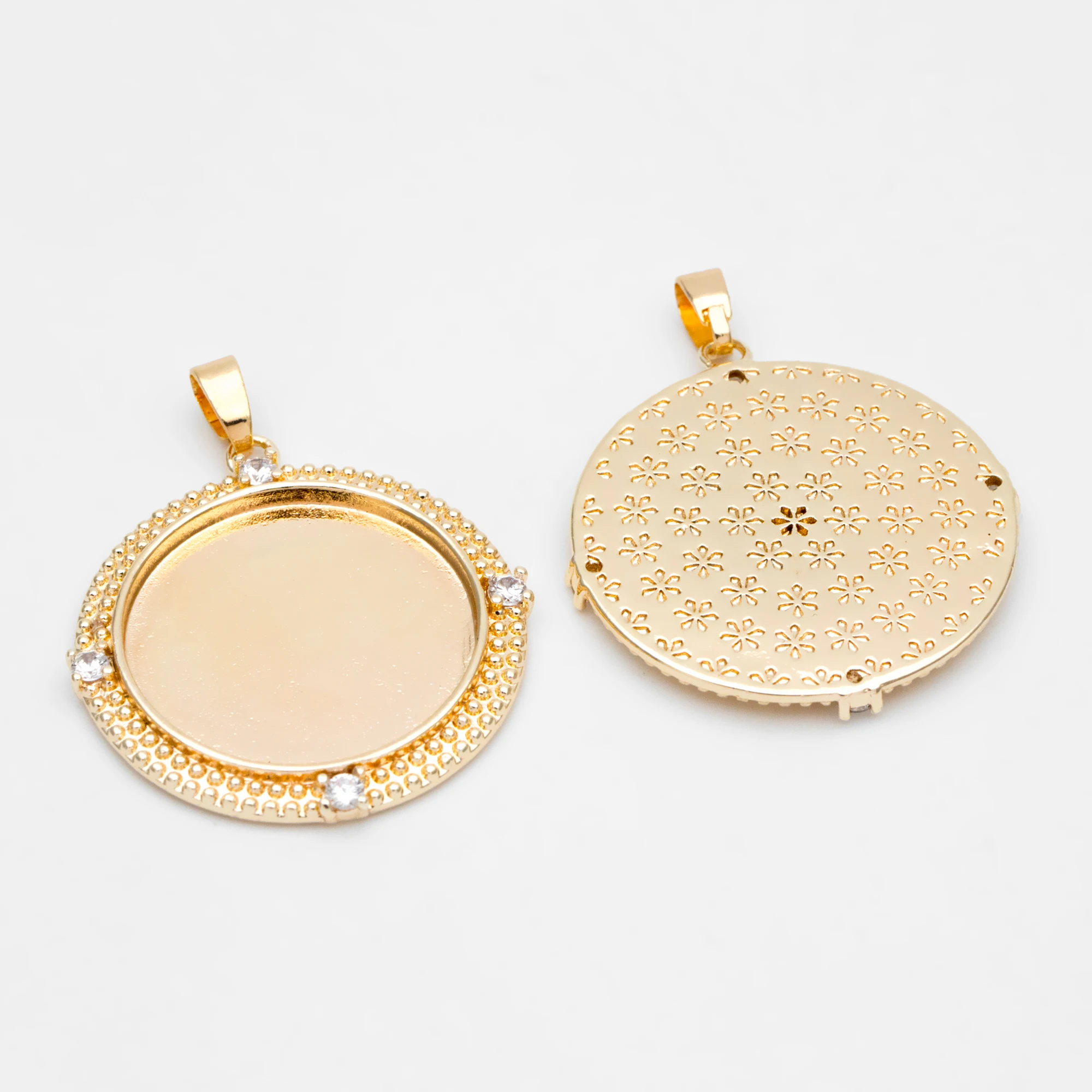

4pcs CZ Paved Gold Bezel Setting ,Blank Settings , inner 20mm, Gold plated Brass Cabochon Setting (GB-3429)