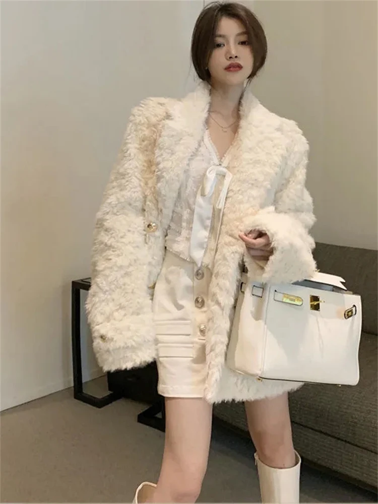 

Winter Thick Faux Fur Jackets Korean Imitate Lambwool Warm Coats Women Vintage Loose Jaqueta Fashion Luxury Furry Overcoats New