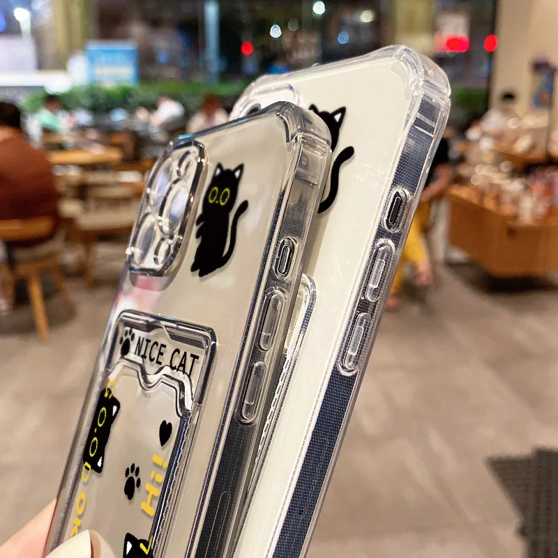 Transparent Shockproof Silicone Cat Card Holder Phone Case