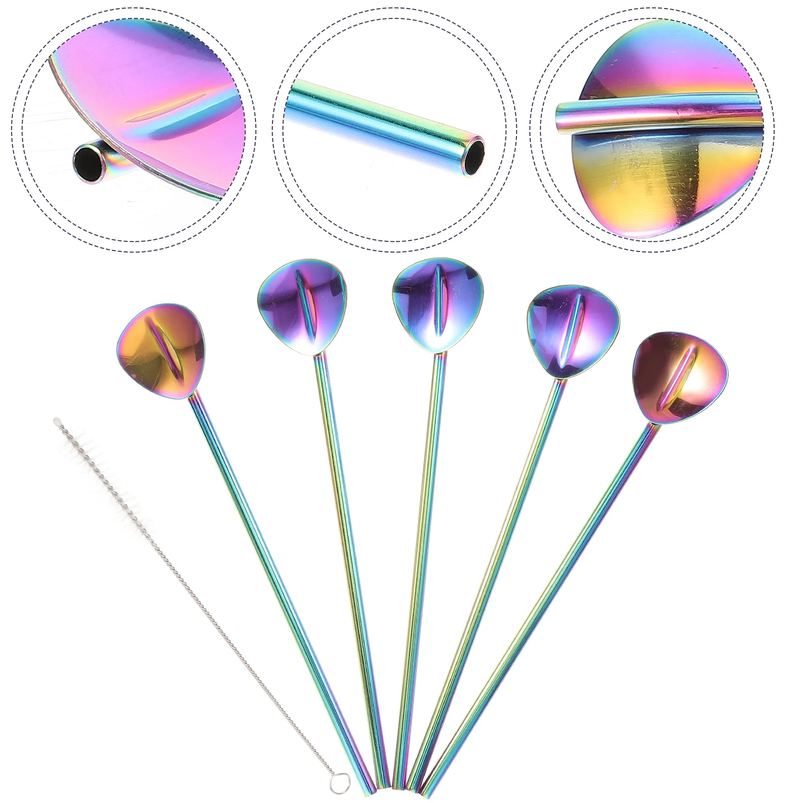 

Coffee Spoons Metal Straw Stirring Stainless Steel Straws Smoothie with Cleaning Brush Dessert