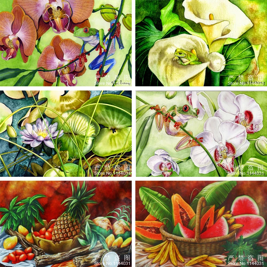 Pintura de diamantes 5D Diy, Kit de punto de cruz, Acuarelas, Flores Tropicales, mosaico de diamantes cuadrados completos, bordado de diamantes completo