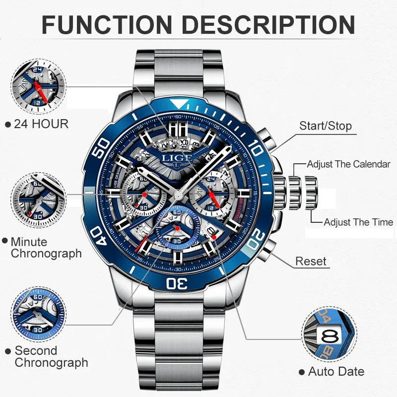 2025 New Mens Watches LIGE Top Brand Luxury Creative Hollow Watch Men Fashion Military Waterproof Quartz Wristwatch Reloj Hombre