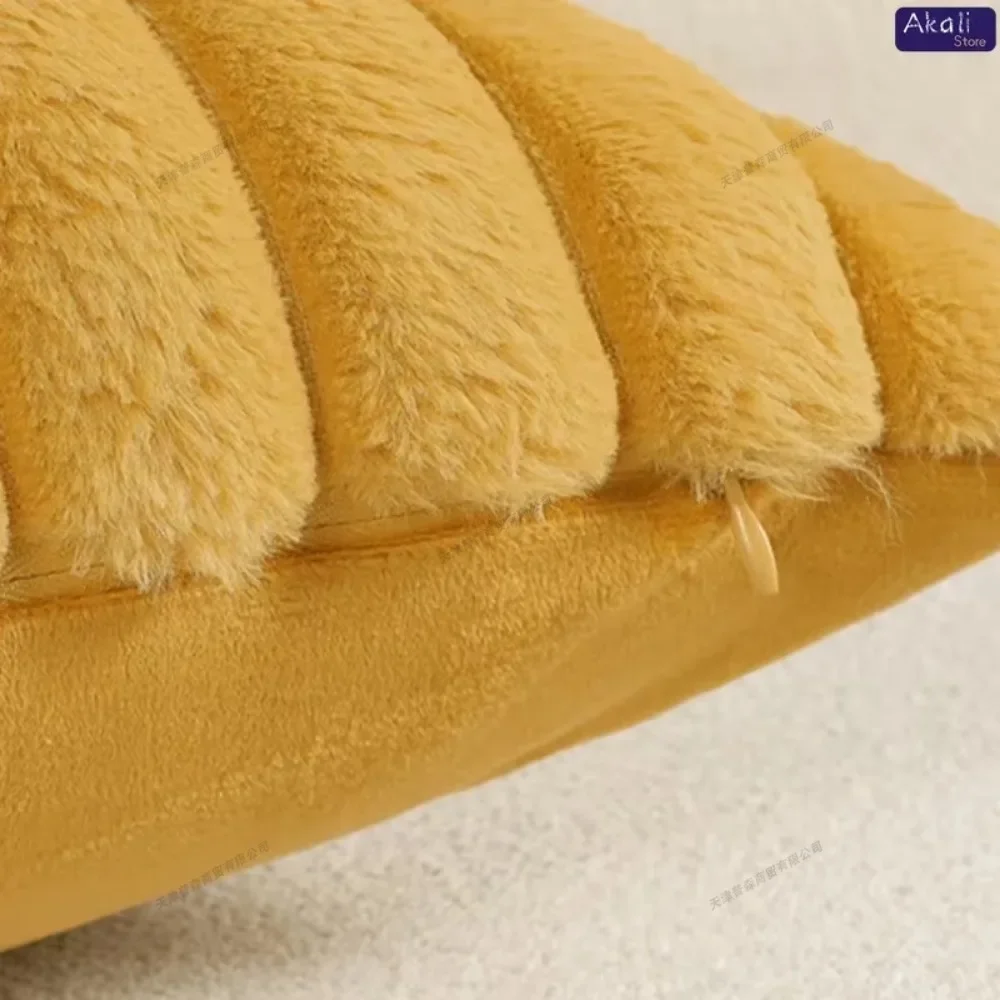 Luxurious Faux Rabbit Fur Plush Cushion Cover - Soft and Fluffy Striped Decorative Pillow