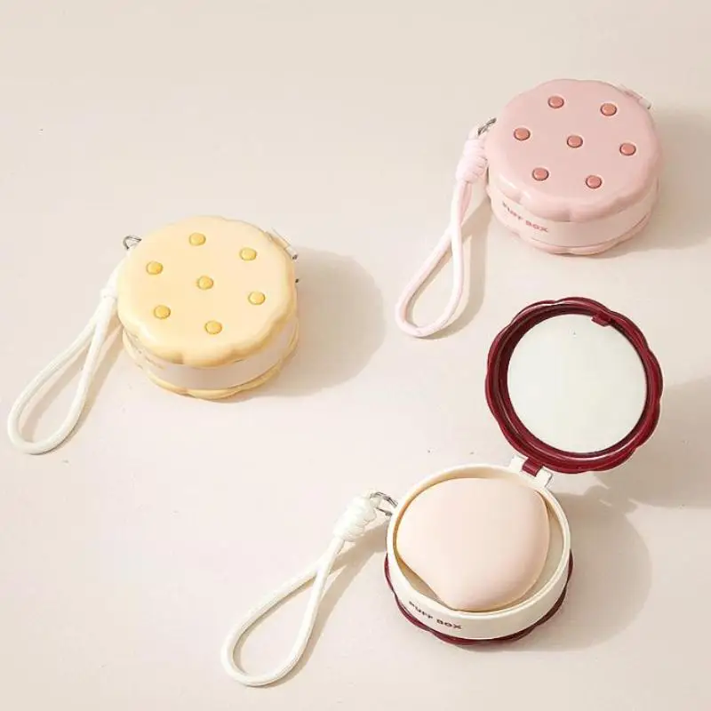 새로운 1pc 쿠키 모양 2층 파우더 퍼프 스토어 박스 소재 다기능 화장품 보관 상자 방진 박스 주최자
