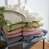 Washed Cotton Fitted Bed Sheet with Elastic Band Solid Color Mattress Cover for Single Double King Queen Bed 140/150/160/180x200 1
