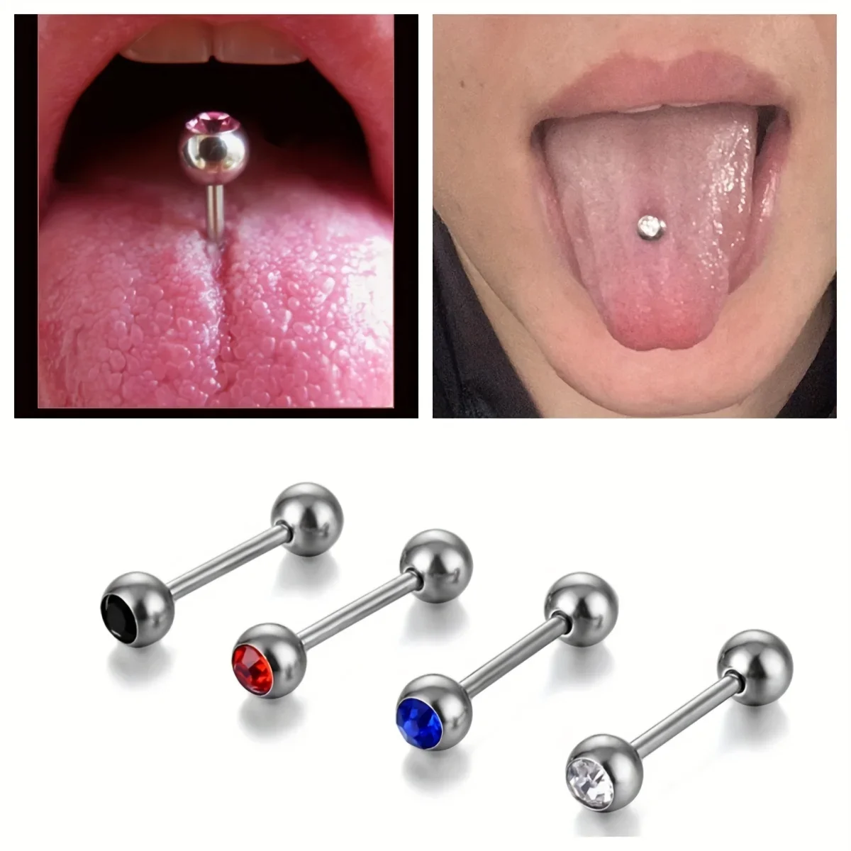 6 Piercing Alla Lingua In Acciaio Chirurgico | Bilanciere 14mm, 6 Colori, Ipoallergenico - Foto 9