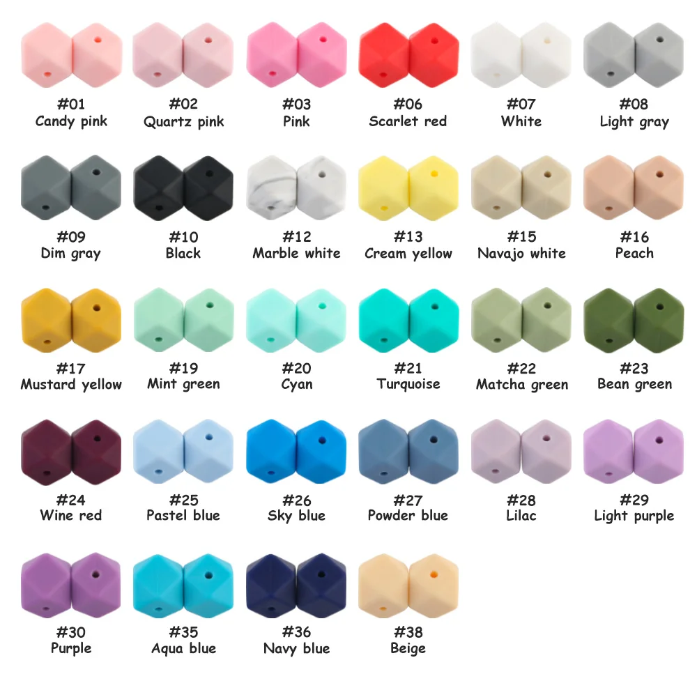 Set of 10 Pearl Hexagon Silicone Beads