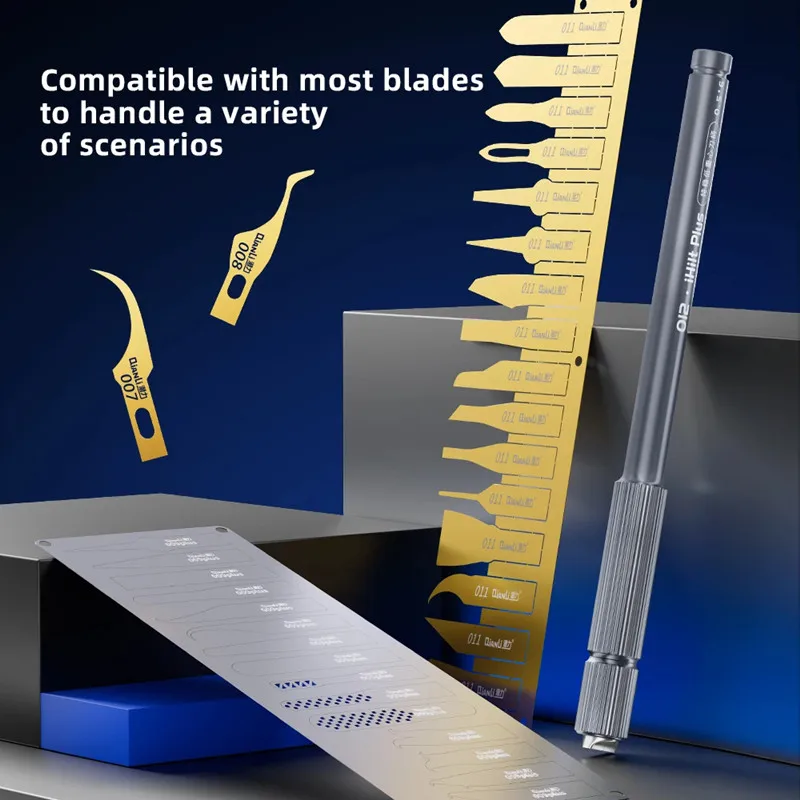 QIANLI 012 iHilt Plus 저중심 핸들 알루미늄 합금 논슬립 조각용 메탈 스칼펠 나이프 칩 IC 휴대폰 수리 도구