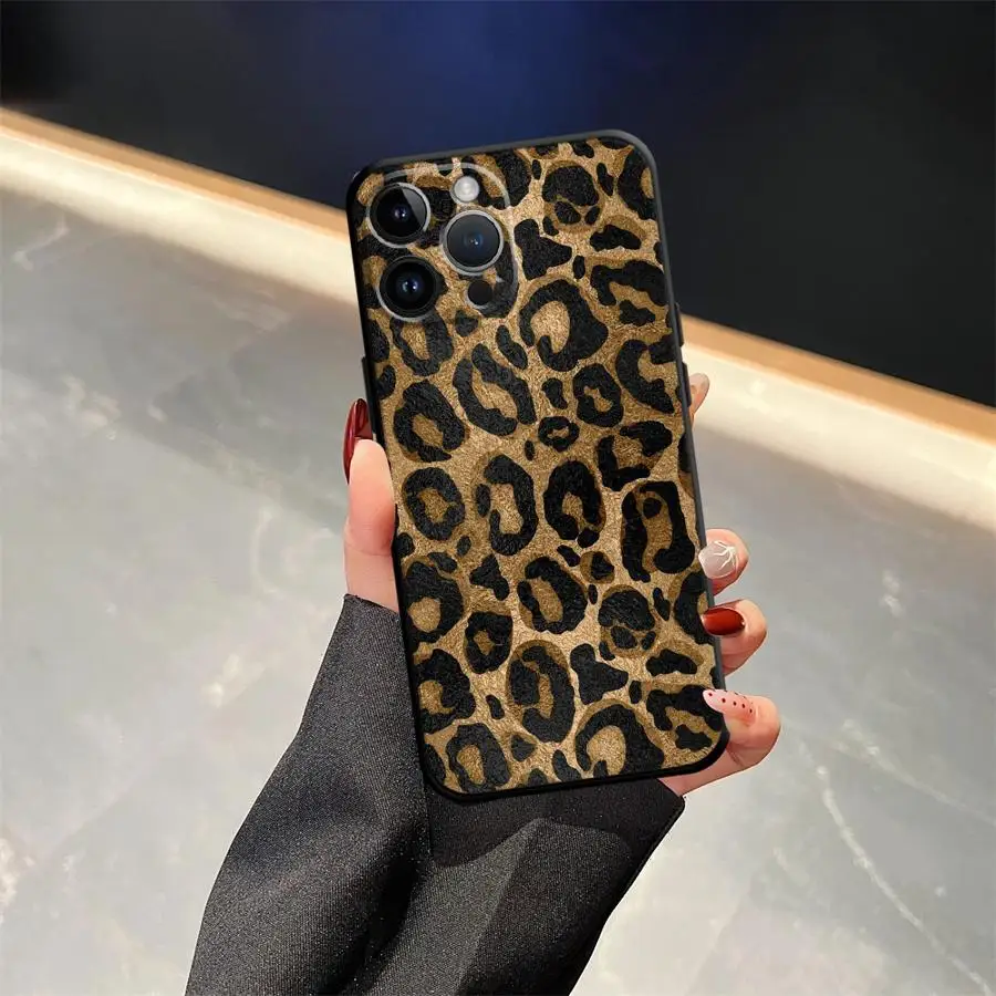 Cartoon Leopard Print Black Soft Phone Cover