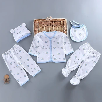 5 Pz/set Neonato Vestiti Della Ragazza Set di Cotone Morbido Biancheria Intima Infantile Ragazzo Vestito Per Bambini Ragazza Top + 2Pant + Bavaglino + Cappello Del Bambino A1156 1