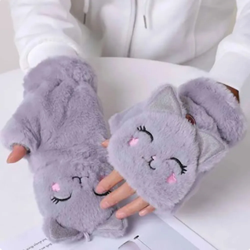

Soft Fingerless Gloves Cute Warm Plush Finger Driving Glove Breathable Winter Gloves for Women