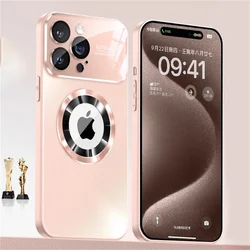 Titanium Metallic Luxury Matte Case with AG Glass Full Lens Protector Cover - iPhone 15 Plus (Pink)