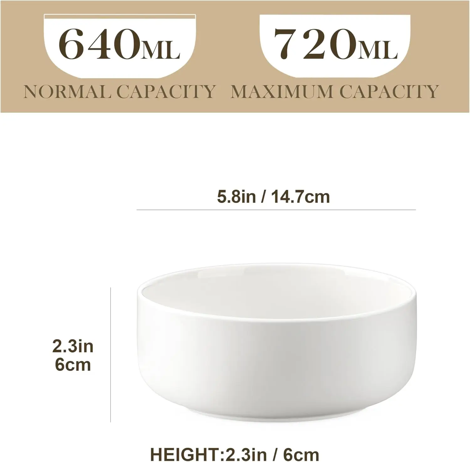 24 oz Porcelain Cereal & Soup Bowls Set of 6 – White Ceramic Serving Bowls 2