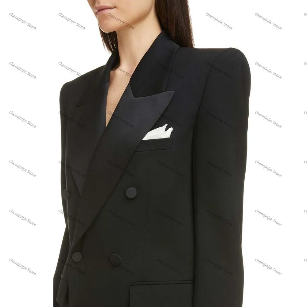 Long Black Blazer Dress Double Breasted Peak Lapel Formal Office Lady Jacket One Piece Luxury Elegant Femal Slim Fit Suits