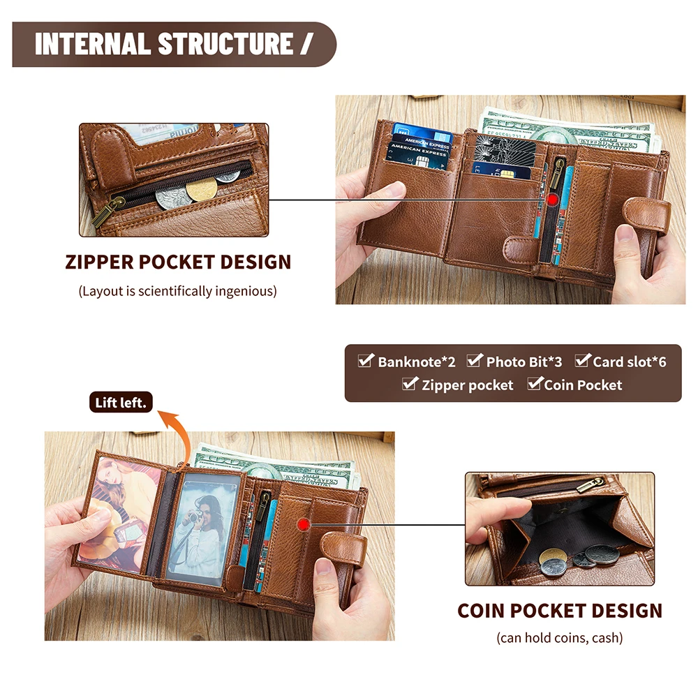 WESTAL Leather Wallet Men's Multi-Function Card Bag Short Money Clip Layer Cowhide Premium Men's Wallet 3