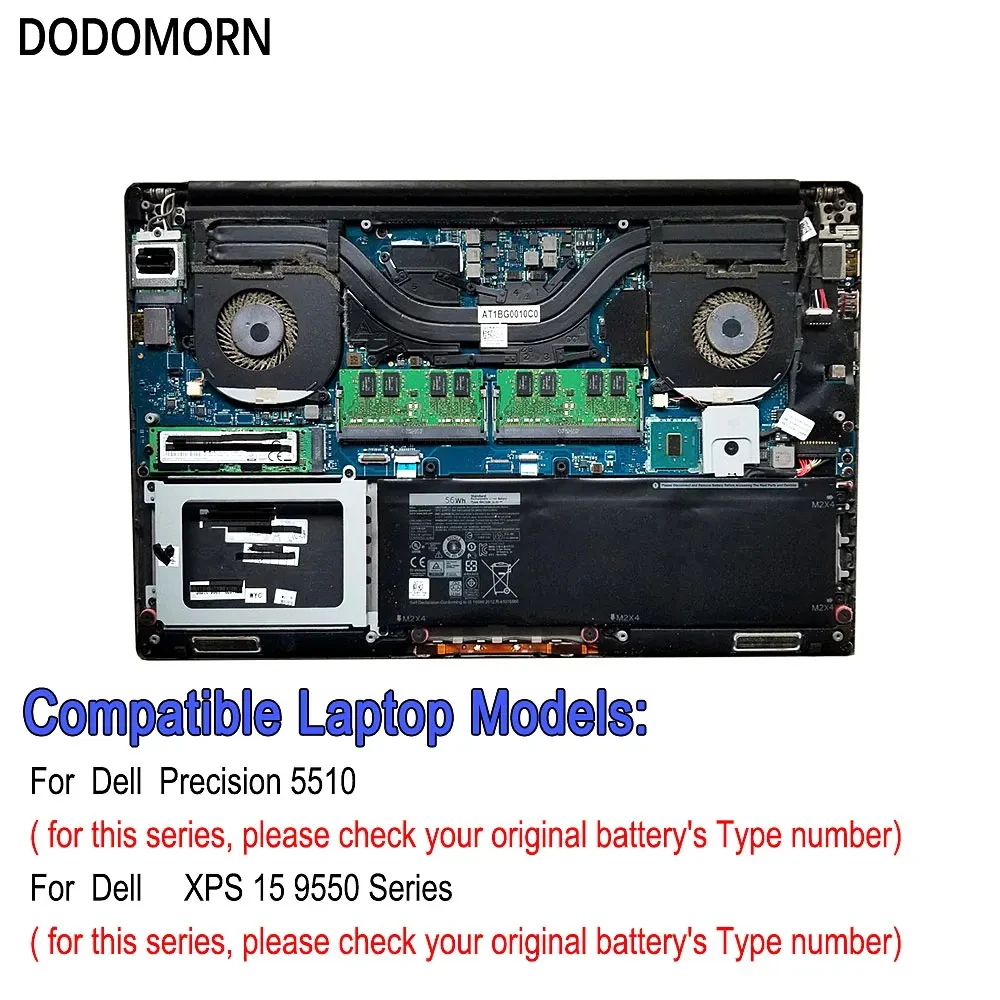 Dodomorn Rrcgw Bateria do Portátil para Dell Precision 5510 Xps 15 9550 4gvgh M7r96 62mjv Baterias do Caderno 56wh 4912mah 11.4v - Imagem 5