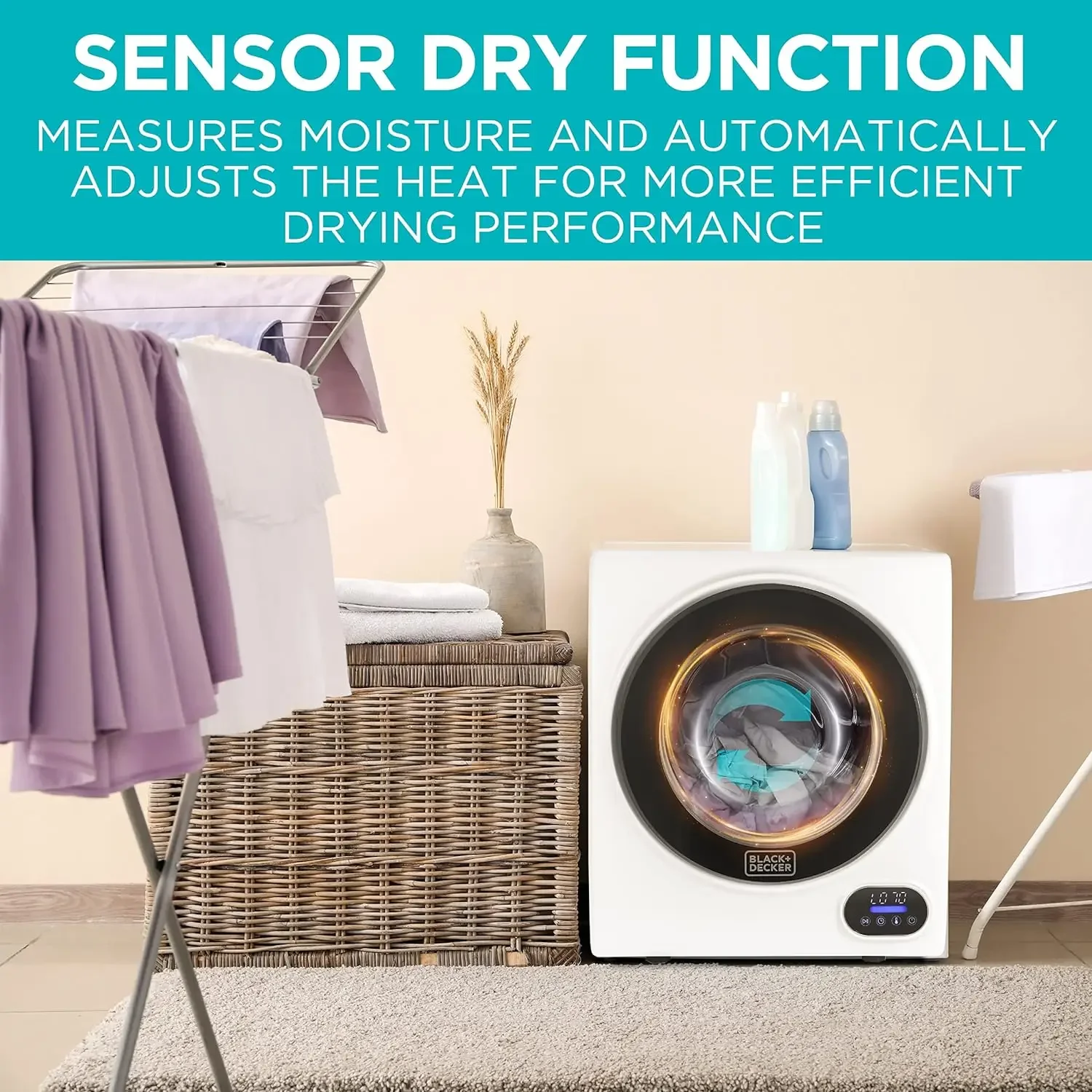 Compact clothes dryer, 850W electric dryer, 120V ventilated portable dryer (with stainless steel drum) 6