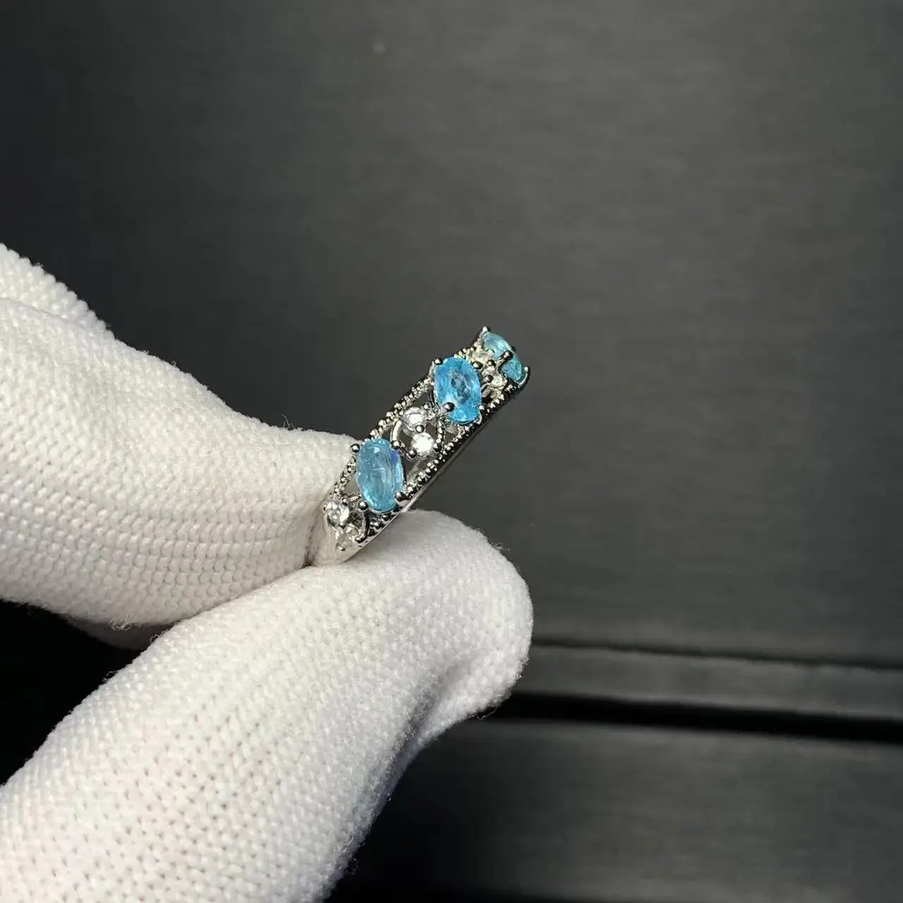 Vintage Natural Blue Topaz Ring Stone Female Handmade Rings Jewelry for Women Gift Flower