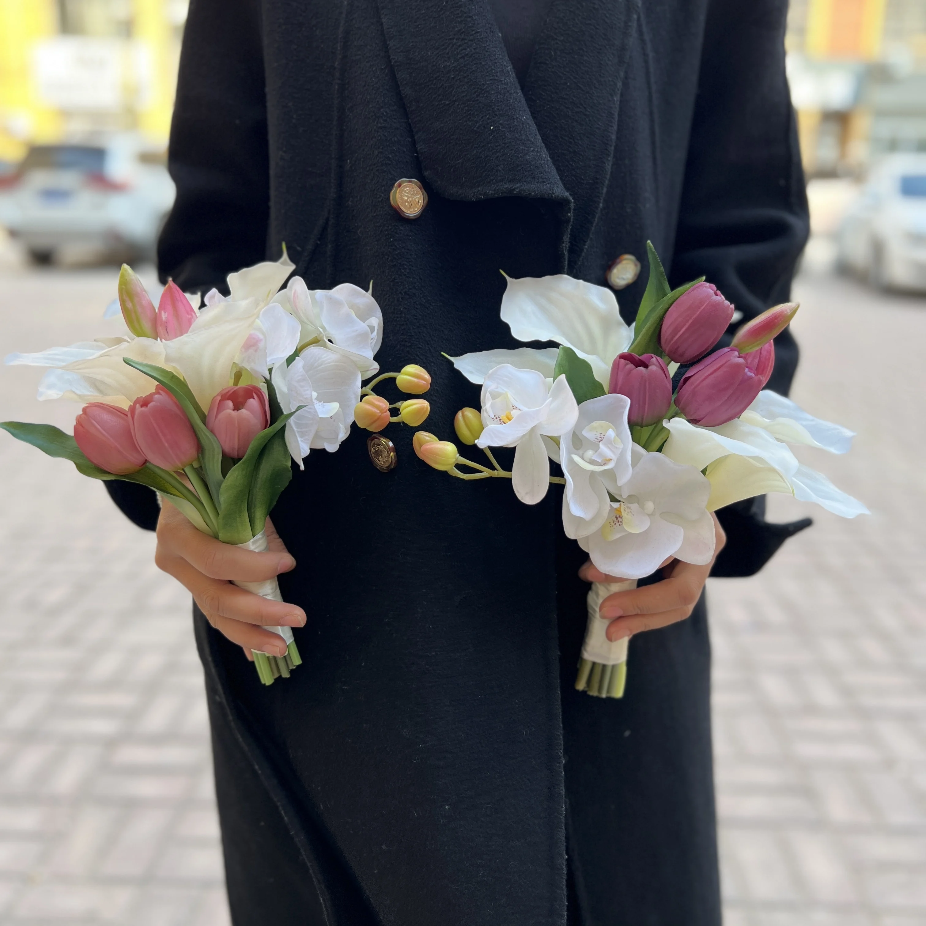 White Cala Lilies with Tulip Wedding Bouquet Bridal wedding Bridesmaid mix simultion hand-held bouquet ramo de boda de novia