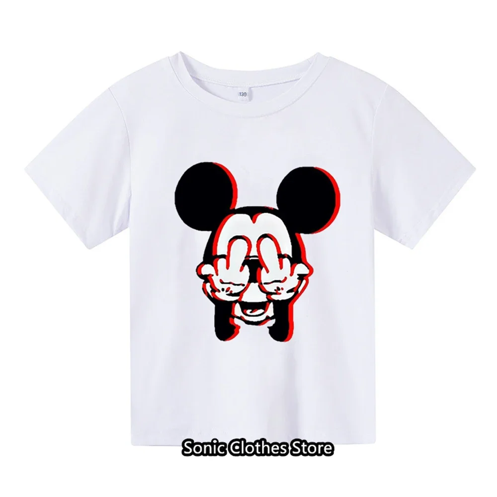 

Футболка с мультяшным изображением Микки Мауса, Детская футболка, летняя дышащая футболка с рисунком Микки Мауса, женская и Мужская футболка