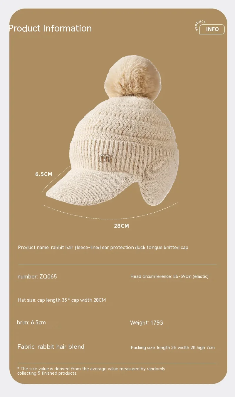 Knitted Baseball Cap With Ear Protection And Rabbit Fur Lining_voghion.com