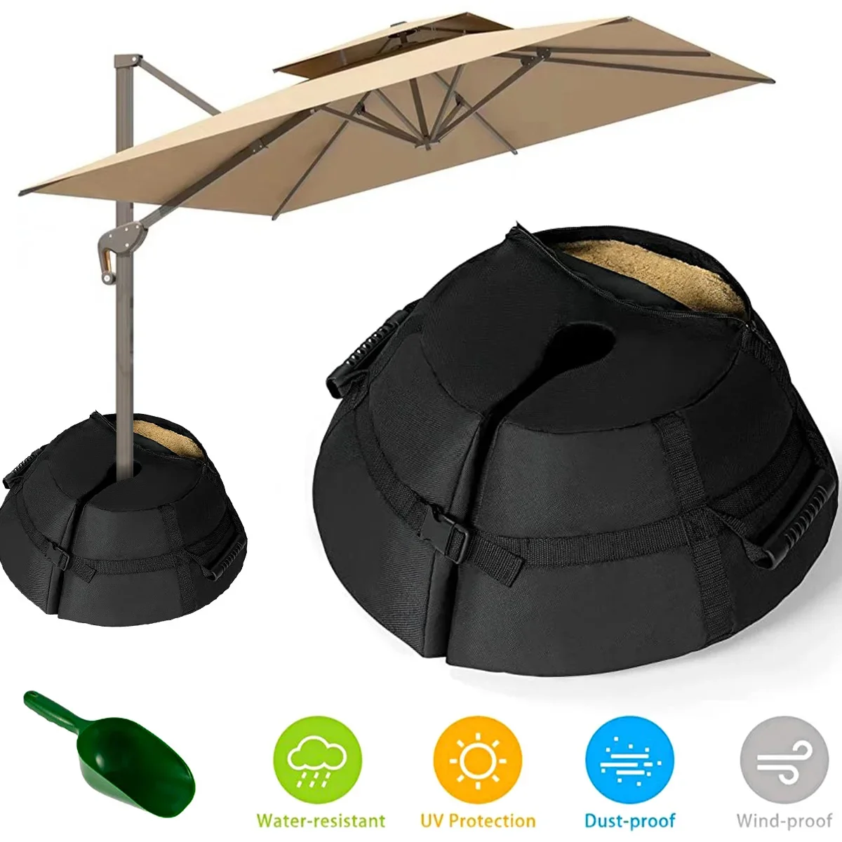 Umbrella Base Weight Bag 600D Heavy Duty Sand Bags Weatherproof Parasol Umbrella Stand Base Shovel Outdoor Courtyard
