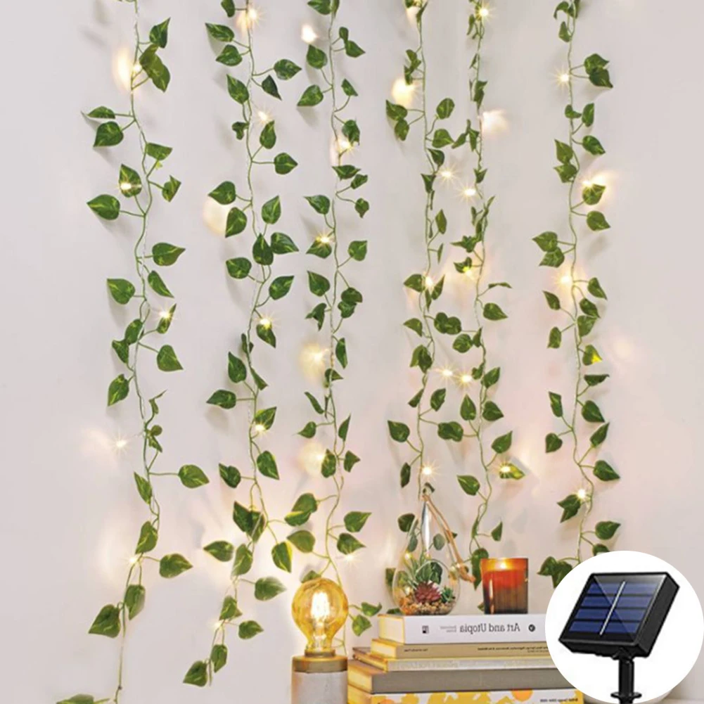 Solar Ivy String Lights, 50/100LED Artificial Maple Leaf String Lights Vine Hanging Garland Fairy Lights use for Garden  Decor cheap solar lights Solar Lamps