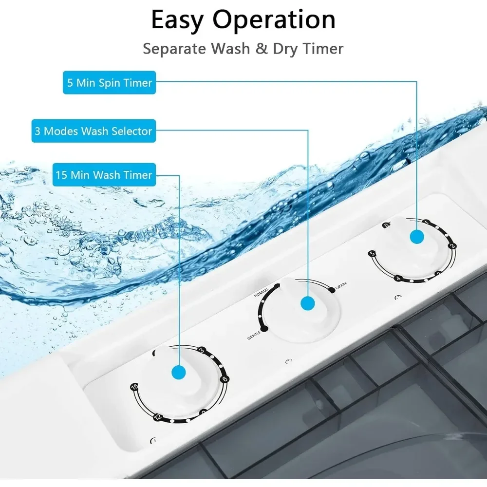 Portable Washing Machine, Twin Tub 18 Lbs Washer and 8 Lbs Spinner W/ Control Knobs & Timer & Drain Pump, Laundry 4