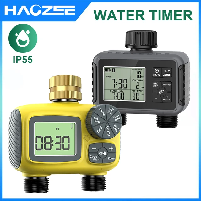 Haozee Smart Water Timer Intelligent 1/2/3-Outlet Irrigation Watering System Sprinkler Timer Garden Programmer IPX7 LCD Display 1