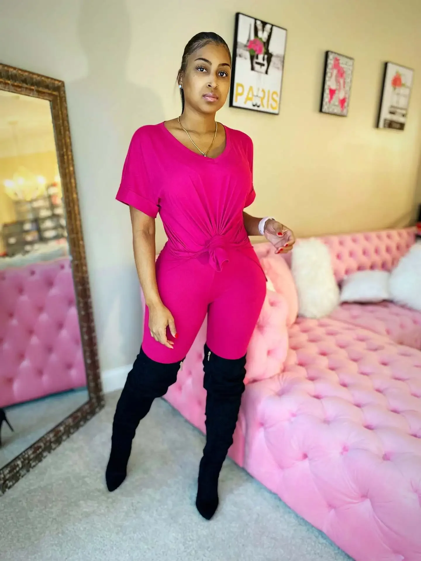 Solid V Neck Casual Loose Long Pant Set 2024 Summer 2 Two Pcs Sets Casual Tracksuits Street Outfits -- Color : Ivory - Size : XL