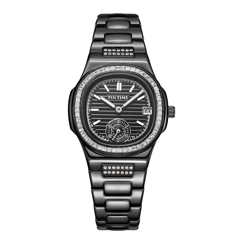 PINTIME Watch for Women Luxury Stainless Steel Strap Quartz Wristwatch Waterproof 3Bar Calendar Girls Watch Casuals Reloj Mujer