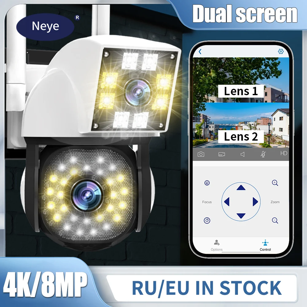 8MP/4K Pan Tilt WiFi Camera 1080P Dual Lens Dual Screen IP Camera Outdoor Home CCTV Safety Protection Dual Lens Camera 1