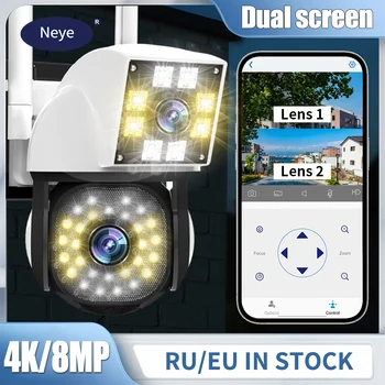 8MP/4K Pan Tilt WiFi Camera 1080P Dual Lens Dual Screen IP Camera Outdoor Home CCTV Safety Protection Dual Lens Camera 1