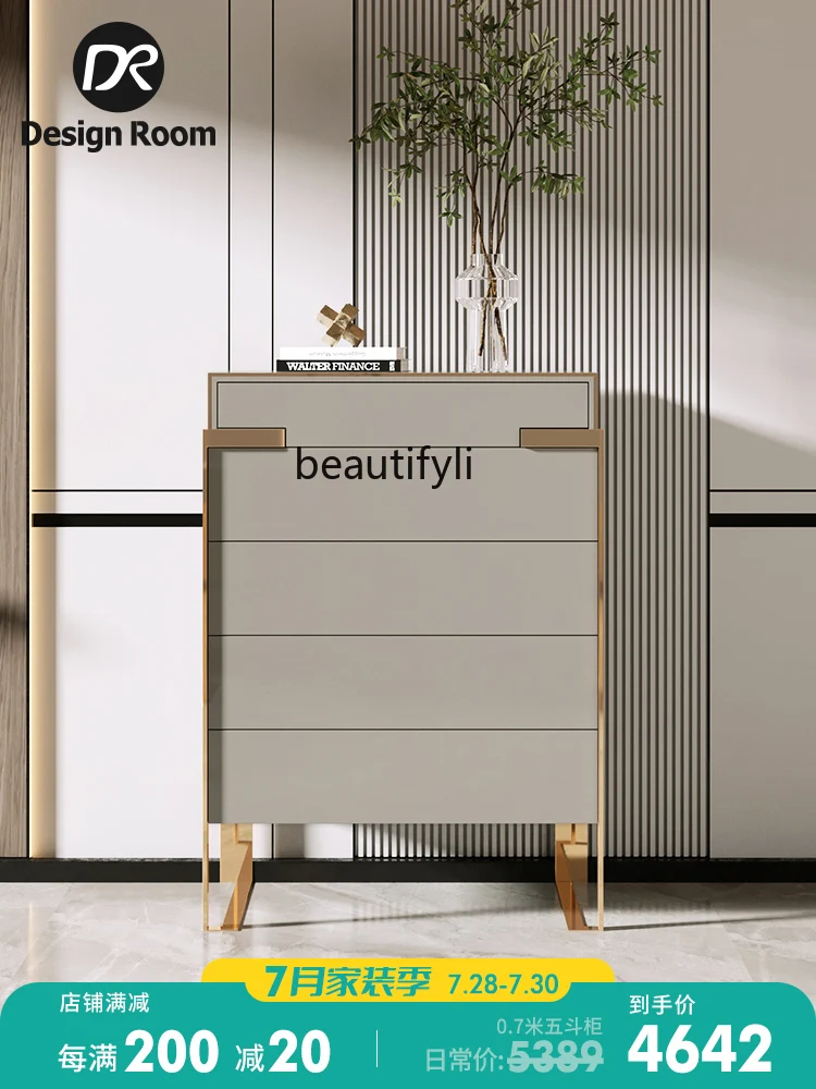 

zq Italian Minimalist Solid Wood Chest of Drawers Chest of Drawer Modern Bedroom Storage Cabinet Five-Bucket Cabinet