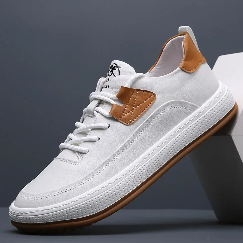 Trendy Spring Autumn Men's Leather Clown Shoes 2023 Casual Fashion Sports Shoes With Thick Sole Anti-Slip Breathable Rubber Uppe 2