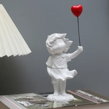 Banksy coeur ballon et fille volante inspiré œuvre moderne Sculpture décoration de la maison Statue décoration 1