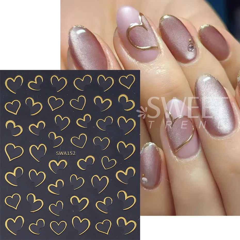 3/4pcs Valentine's Day Nail Art Stickers 3D Bronzing Love Heart Lines Design Adhesive Nail Decals DIY Manicure Decoration Slider