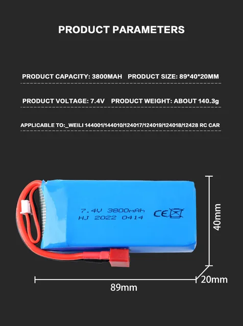 7.4V 2700mah 3200mah 3450mah 3600mAh RC Auto Lipo Batteria Per Wltoys 12428 12423 RC Parte Di Auto 2s 7.4v Batteria Per Feiyue 03 Q39