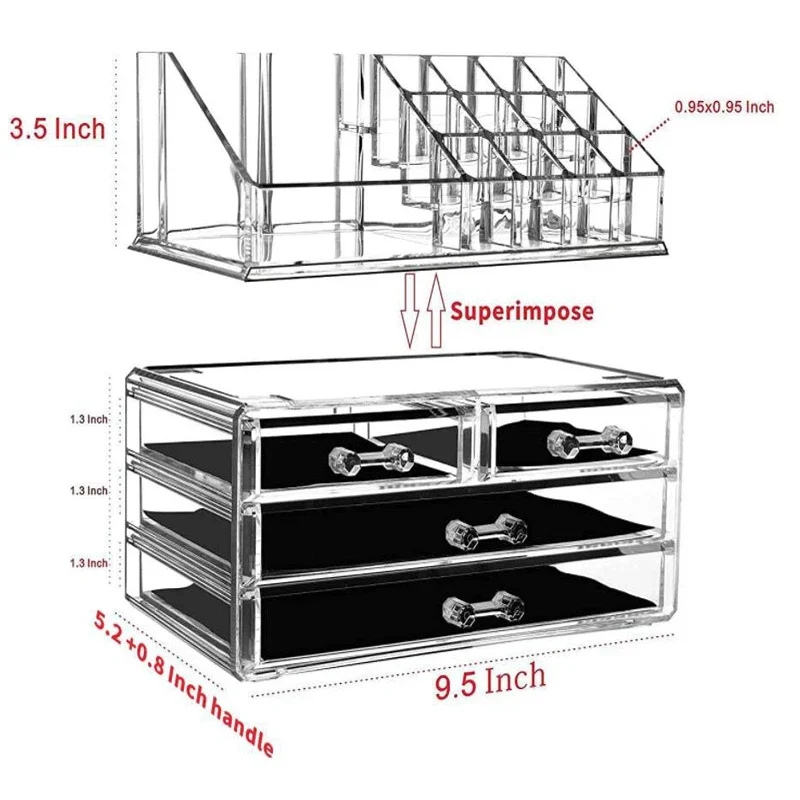 

Organizer Holder Box Makeup Cosmetic Clear Storage For Jewelry Mask Cosmetics Stackable Drawers Acrylic