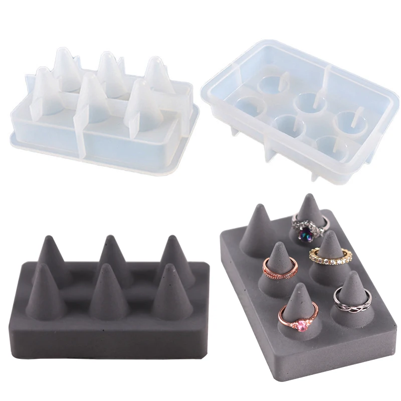Ring Storage Tray Mold 6 Holes Ring Display Holder Silicone Resin Molds Jesmonite Concrete Plaster Jewelry Organizer Craft Mould