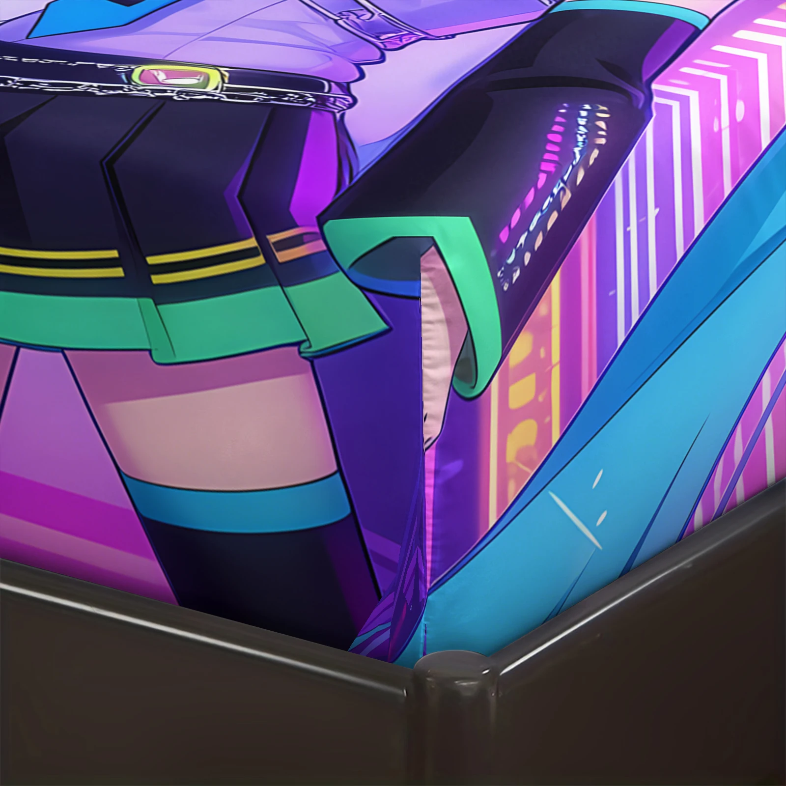 3-teiliges Hatsune Miku Spannbettlaken & 2 Kissenbezüge ohne Füllung, Anime-Druck Bettwäsche, Tiefe Taschen Matratzenschoner, Fan-Geschenk – Detail 4