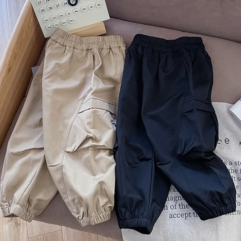 

Black Khaki Fashionable Autumn Kids School Pants Cargo Pants For Boy Elastic Waist Trousers Spring Clothes 2 3 4 5 6 7 8 9 years