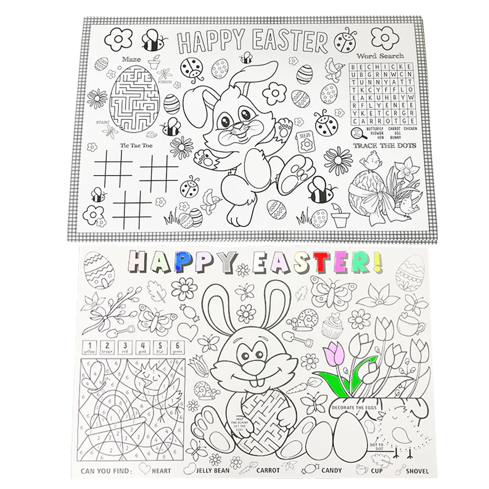 

4pcs Easter Eggs Bunny Paper Placemats Disposable Easter TablecoverKids Coloring Activity Easter Color Tablecloth Decor