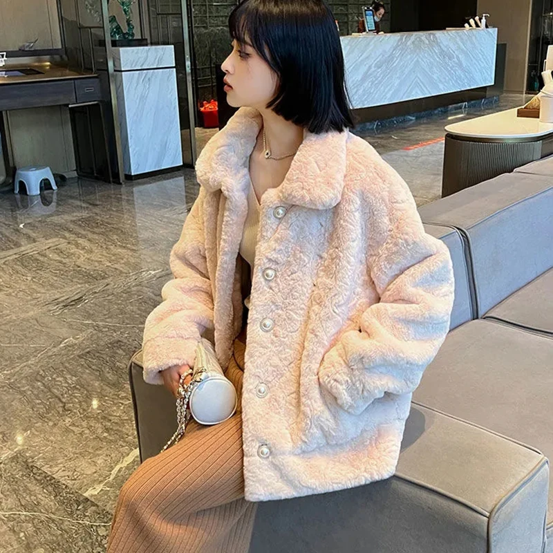 Brand Thickened Plush Outerwears Female Korean Clothing Winters Warm Fashionable lLamb Fur Coat Woman Winter  Luxuryoose plush