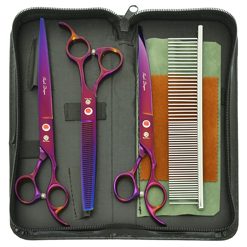 

8.0" Purple Dragon Professional Pet Dog Cat Scissors for Grooming Animal Cutting Thinning Haircut Shears Curved Clipper B0045B