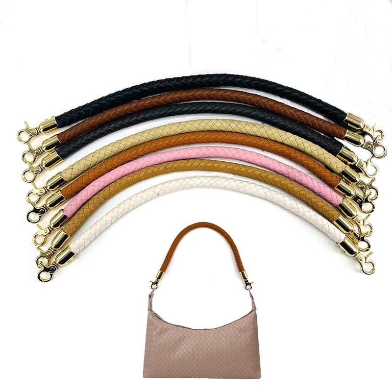 

30-60cm Long Bag Strap PU Leather Braided Bag Handle Replacement Shoulder Bag Belt With Gold Buckle Solid Color Handbag Strap