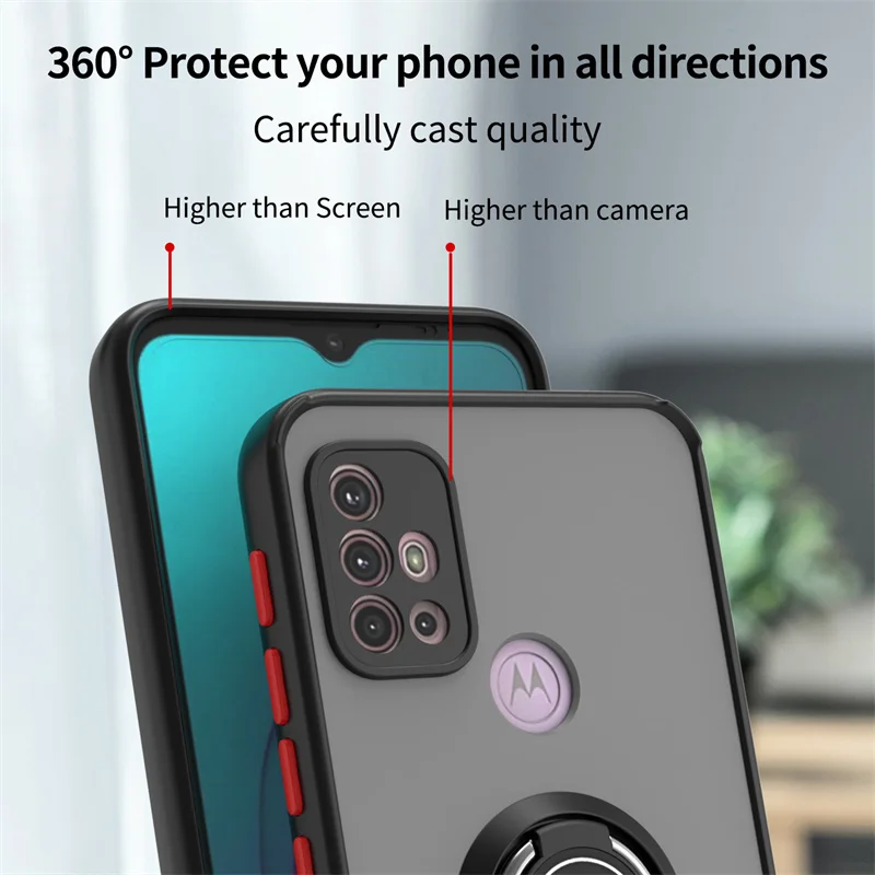 Shockproof Armor Case with Magnetic Holder Ring - Hard Matte Back Cover