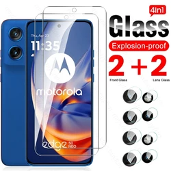 Universal 8-in-1 Tempered Glass Case with Camera Lens and Screen Protectors for Edge 50 Neo 5G (4In1 2Front 2Lens)