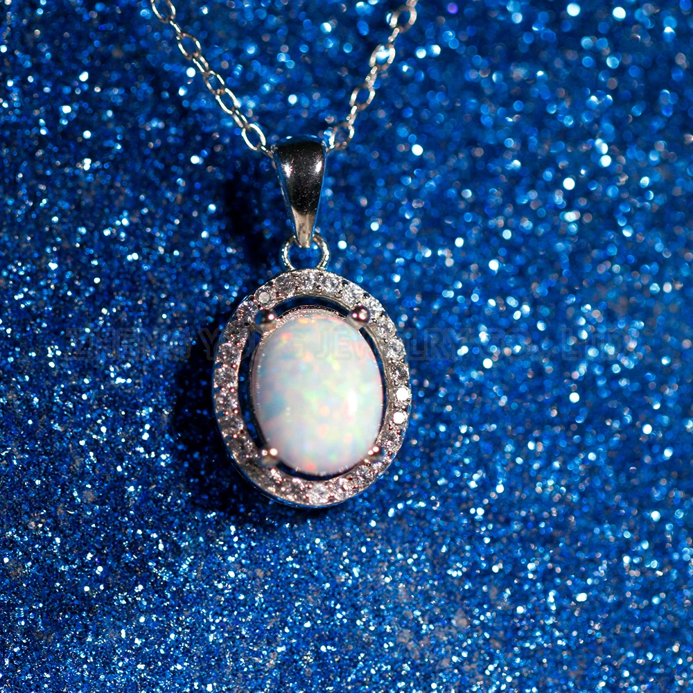 2024 New Synthetic Blue Opal Pendant Oval Shape Classic Design Pendant 925 Silver Plated